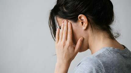 Fototapeta premium Woman Touching Her Temples While Suffering From Severe Headache.