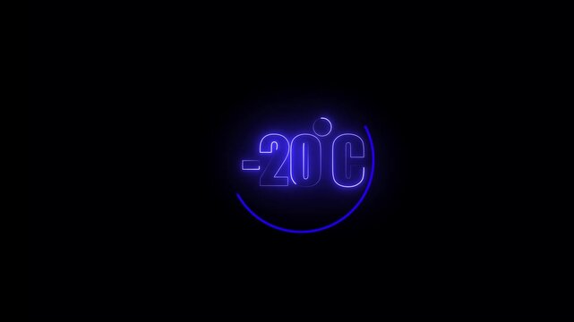 Temperature indicator displays minus twenty degrees Celsius in a glowing blue neon circular design element that provides a clear visual signal for cold climate conditions and industrial refrigeration.