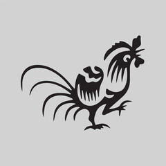 Rooster Silhouette with Curved Tail Feathers © Arip