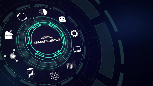 Accelerating enterprise legacy system modernizations using a digital transformation HUD dashboard template on dark backdrop