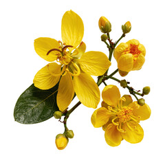 Naklejka premium Bright yellow ochna serrulata flowers and buds from in a simple arrangement