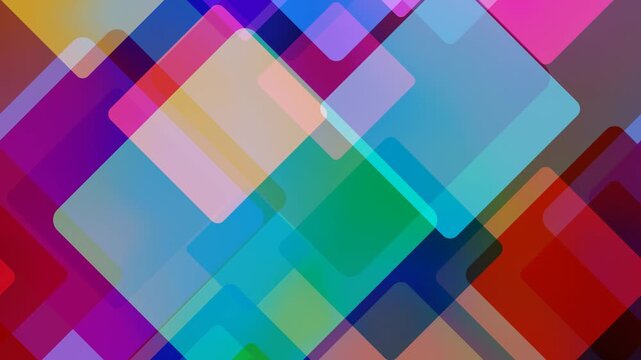 overlapping multi-color translucent rounded squares, vibrant abstract loopable background, modern geometric pattern
