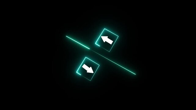 A glowing blue icon with an up arrow and a down arrow separated by a horizontal line, set against a black background.