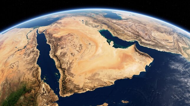 View of africa and the middle east from space showing geographical features