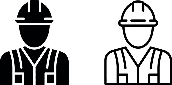 Construction worker icon set. Industrial avatar symbol for builder, engineer, contractor, labor safety, hardhat helmet, site management and occupational hazard concept design.