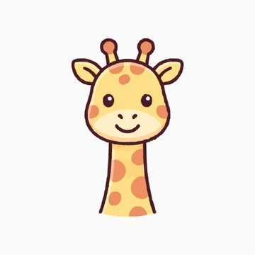 Cute cartoon giraffe head vector illustration. Adorable baby giraffe icon isolated on white background. Friendly smiling animal character for kids design.
