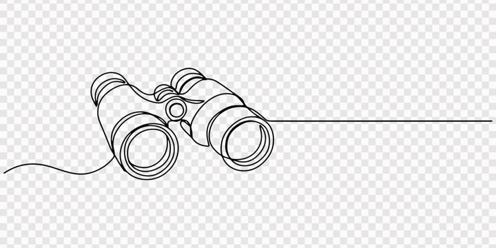 Continuous single line drawing of binoculars for vision and discovery concept art in a simple minimal black and white vector style