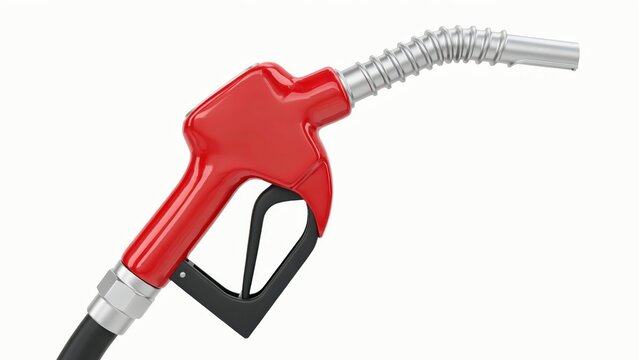 Red gasoline fuel nozzle isolated on white background. Perfect for energy industry, transportation, and petroleum sector business concepts.