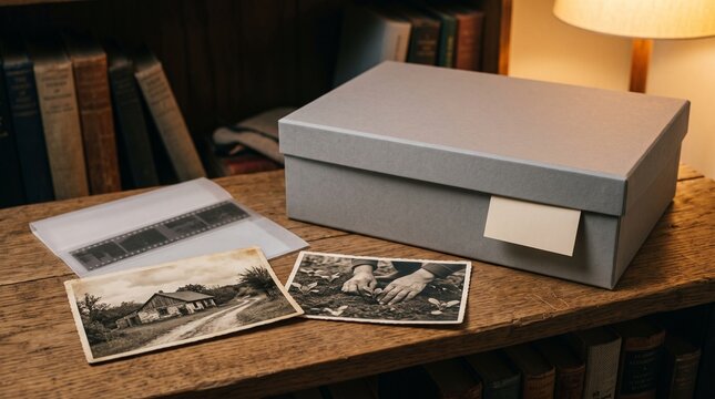 Completed family archive box ready for preservation