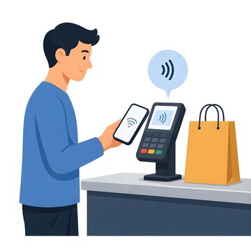 Contactless Digital Payment with Smartphone at Retail Checkout Terminal