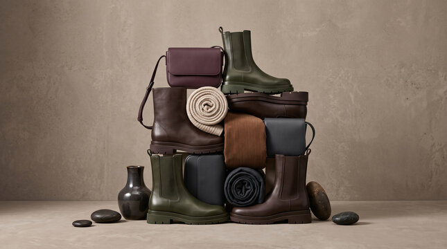 Garde-robe capsule d&rsquo;automne avec bottines, sacs et v&ecirc;tements aux tons naturels