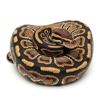 Coiled Ball Python Isolated on White Background