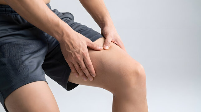 Man Relieving Leg Pain And Tension With Self-Massage.