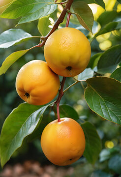 Fresh nashi pears on a tree branch, healthy eating and natural food concept, organic fruit in an orchard