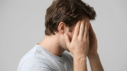 Fototapeta premium man Holding Head In Pain Suffering From Tension And Stress.