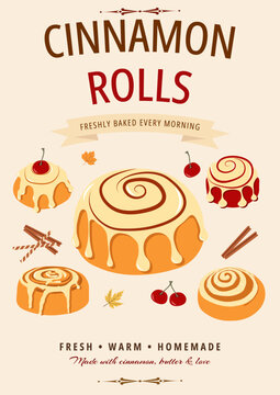 Cinnamon Roll Bakery Poster with Hand Drawn Pastry Illustrations