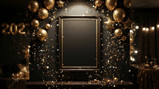 New year 2024 celebration frame mockup with golden confetti