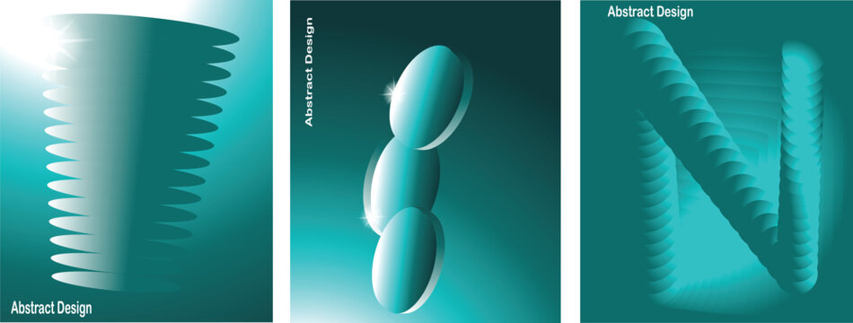 A creative set of three panels featuring a modern teal and blue abstract design with geometric shapes