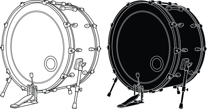 Musical bass drum instrument icon outline and solid vector illustration with instrument percussion illustration