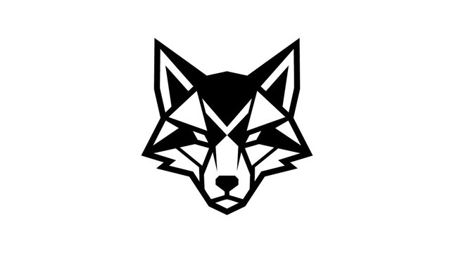 Minimalist black and white wolf head vector icon for logo design and branding projects