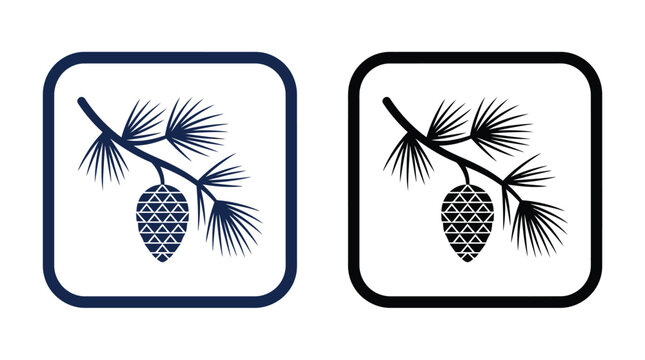 Stylized pine cone botanical icon set featuring dark navy and black branch silhouettes on white