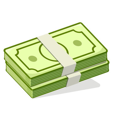 Stack of Green Money Bills Vector Illustration Isolated on White Background