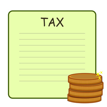Tax memo pad vector illustration with stack of gold coins