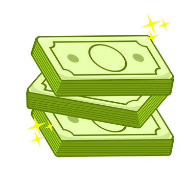 Cartoon Illustration of Sparkling Stacks of Green Cash Money