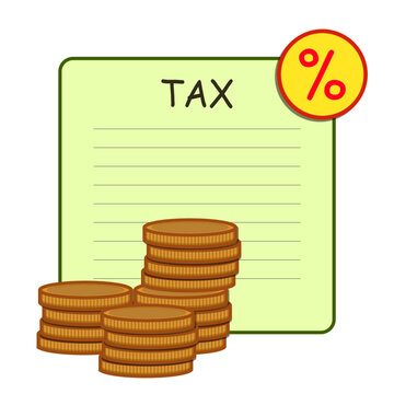 Tax Form with Stacks of Coins and Percentage Icon Vector Illustration