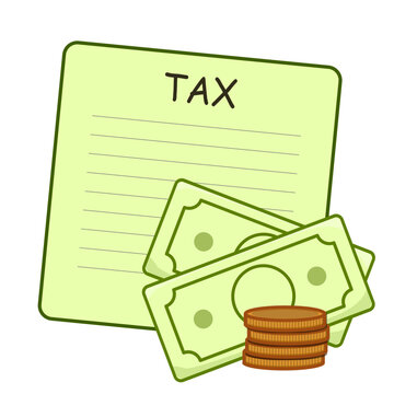 Tax Document with Money Bills and Coins Vector Illustration