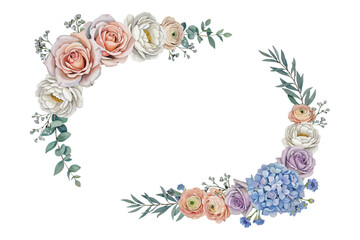 Fototapeta premium Watercolor Signature Botanical Wedding Frame, Luxury Floral Vector Illustration Isolated on White Background