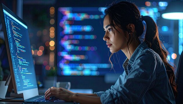 Person Using AI for Coding and Software Development, Artificial Intelligence Programming Concept
