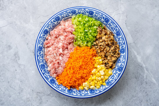 Nutritious and Healthy Dumpling Filling &ndash; A Bowl of Chopped Vegetables and Minced Pork