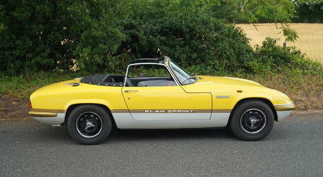 Classic 1972 Lotus Elan Sprint drophead coup&eacute; convertible  parked in country lane