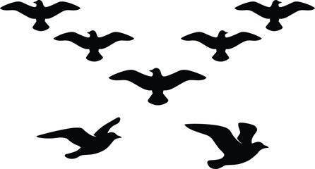 Fototapeta premium Black Bird Silhouettes Flying in V Formation Showing Natural Motion and Coordination