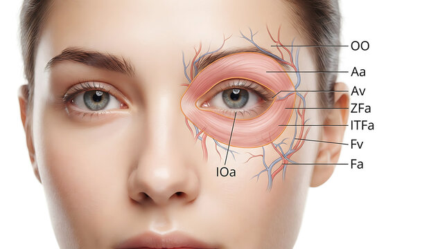 Medical diagram of human face with labeled facial nerves