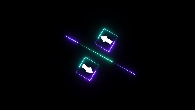 A glowing blue icon with an up arrow and a down arrow separated by a horizontal line, set against a black background.