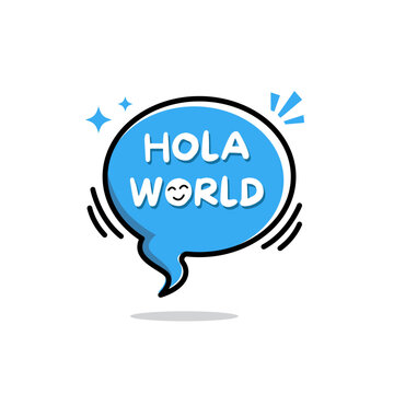 hola world lettering spanish hello speech bubble