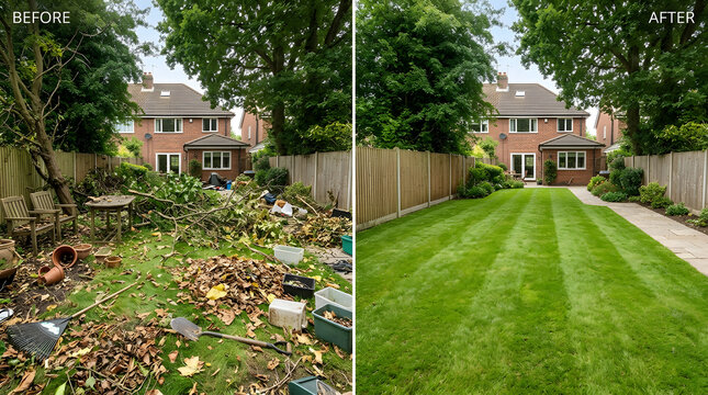 Garden renovation before and after | Backyard makeover transformation | Professional lawn care and landscaping | Residential outdoor space improvement