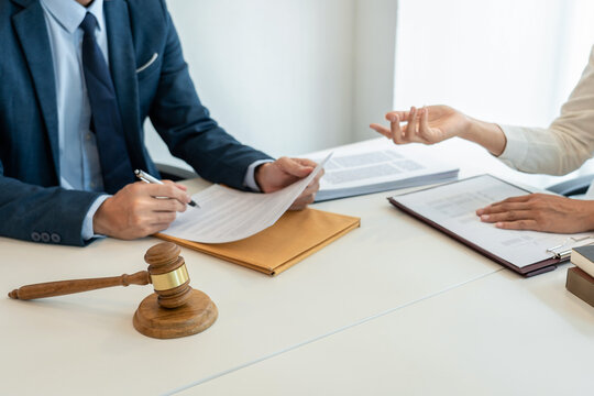 Male lawyer and professional businesswoman working and discussio