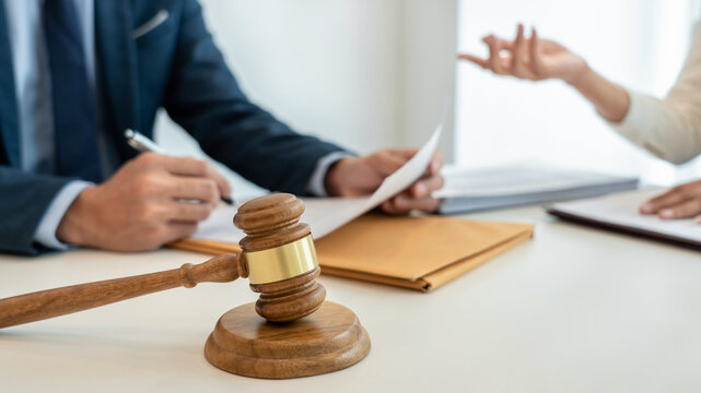 Male lawyer and professional businesswoman working and discussio