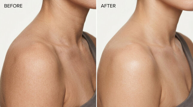 Before and After Skin Improvement: Close-up of Shoulder Area with Smoothness Comparison