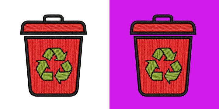 Embroidered red recycling bin icon design element transparent png
