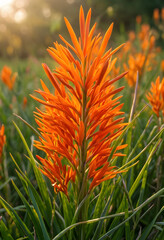 Fototapeta premium Vibrant orange flower in a garden, nature and botanical beauty, summer flora with warm sunlight and green foliage