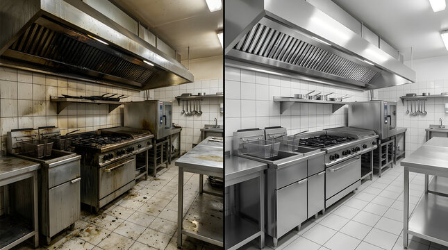 professional commercial kitchen cleaning services | before and after restaurant deep cleaning | industrial kitchen grease removal results | commercial hood and vent cleaning comparison