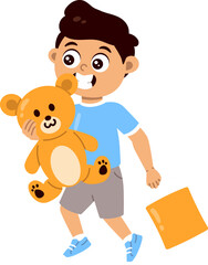 Fototapeta premium Happy Boy Carrying a Giant Teddy Bear Carnival Prize
