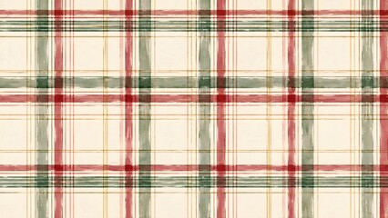 Naklejka premium Seamless watercolor plaid pattern with red and green stripes on a cream background