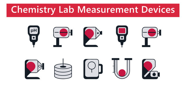Chemistry Laboratory Measurement Equipment Vector Icon Set
