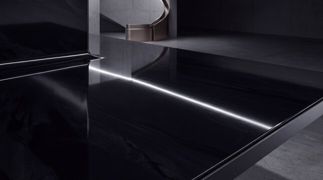 Minimalist Luxury Black Glossy Surface Architecture