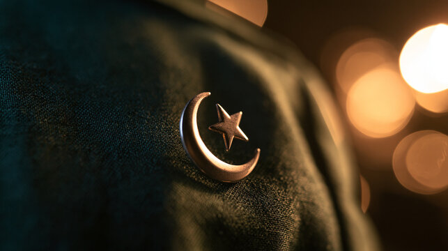 Crescent and Star Badge on Dark Uniform Fabric